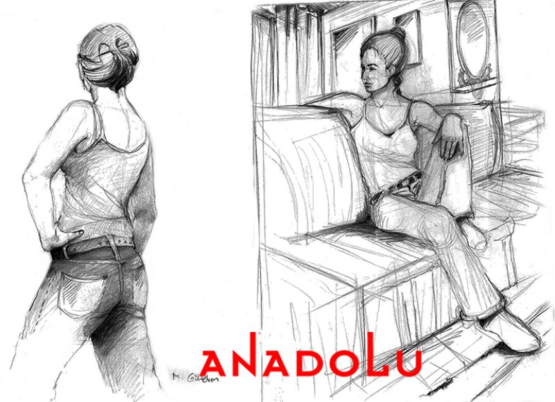 İmgesel Oturma Odasında Oturan Kadın Model Çizimi Çukurovada